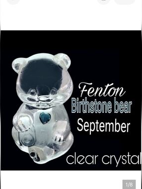 Vintage Fenton Clear Crystal September Birthstone Bear